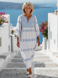 Marguerite | Vestido Maxi Bordado con Manga Larga y Escote en V